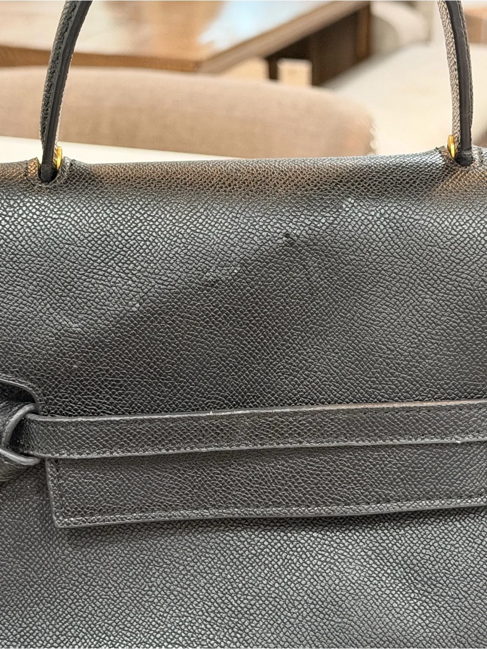 Celine Black Leather Satchel with Gold Logo